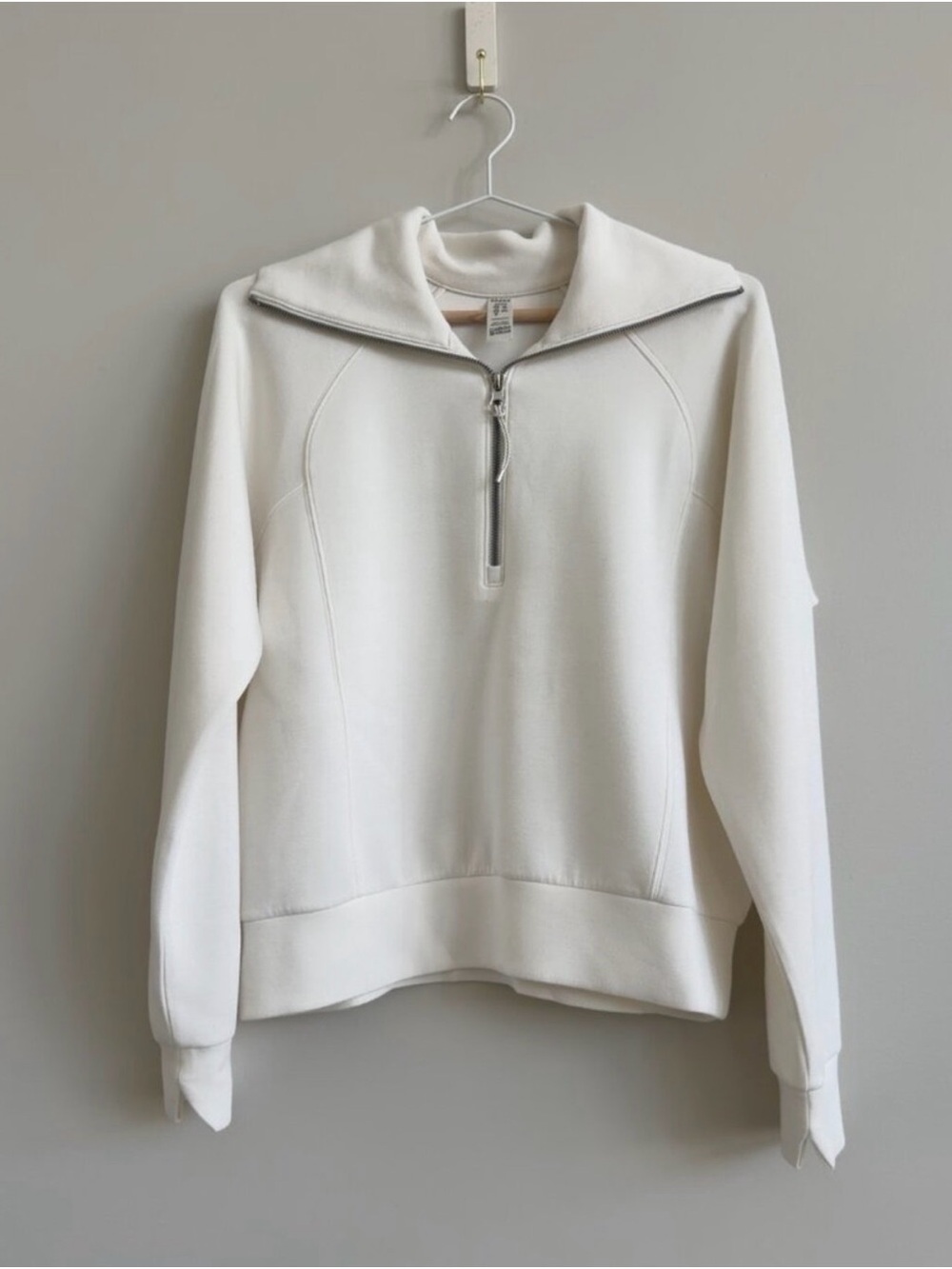 SPANX Cream Half-Zip Funnel Neck Pullover